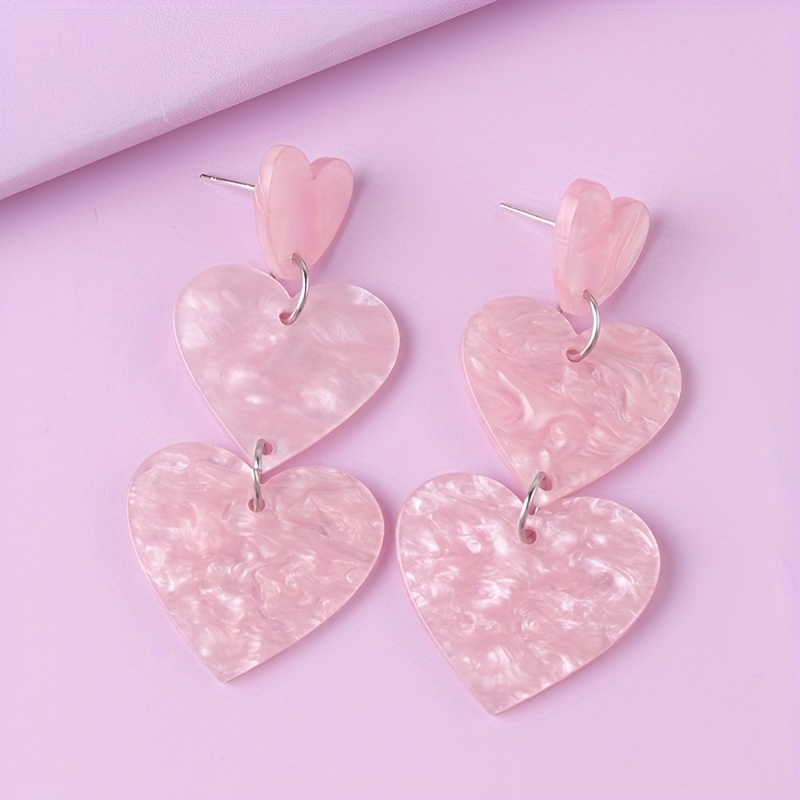 2pc Gradient Color Sparkling Heart Acrylic Drop Earrings for Women